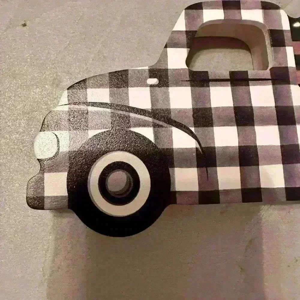 CHRISTMAS Truck Tree Wooden Decor Black & White